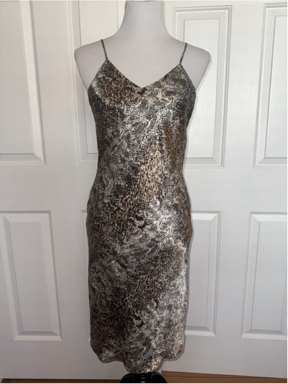 Vintage Hana Sung Snake Print Slip Dress Y2K 90s Snake Print Midi Slinky Small